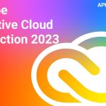 Adobe creative cloud collection 2023 logo with various software icons on a blue background
