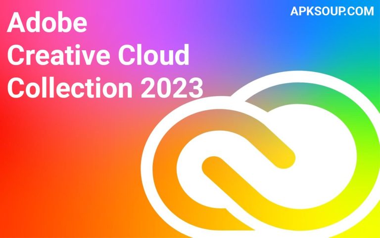 Adobe creative cloud collection 2023 logo with various software icons on a blue background