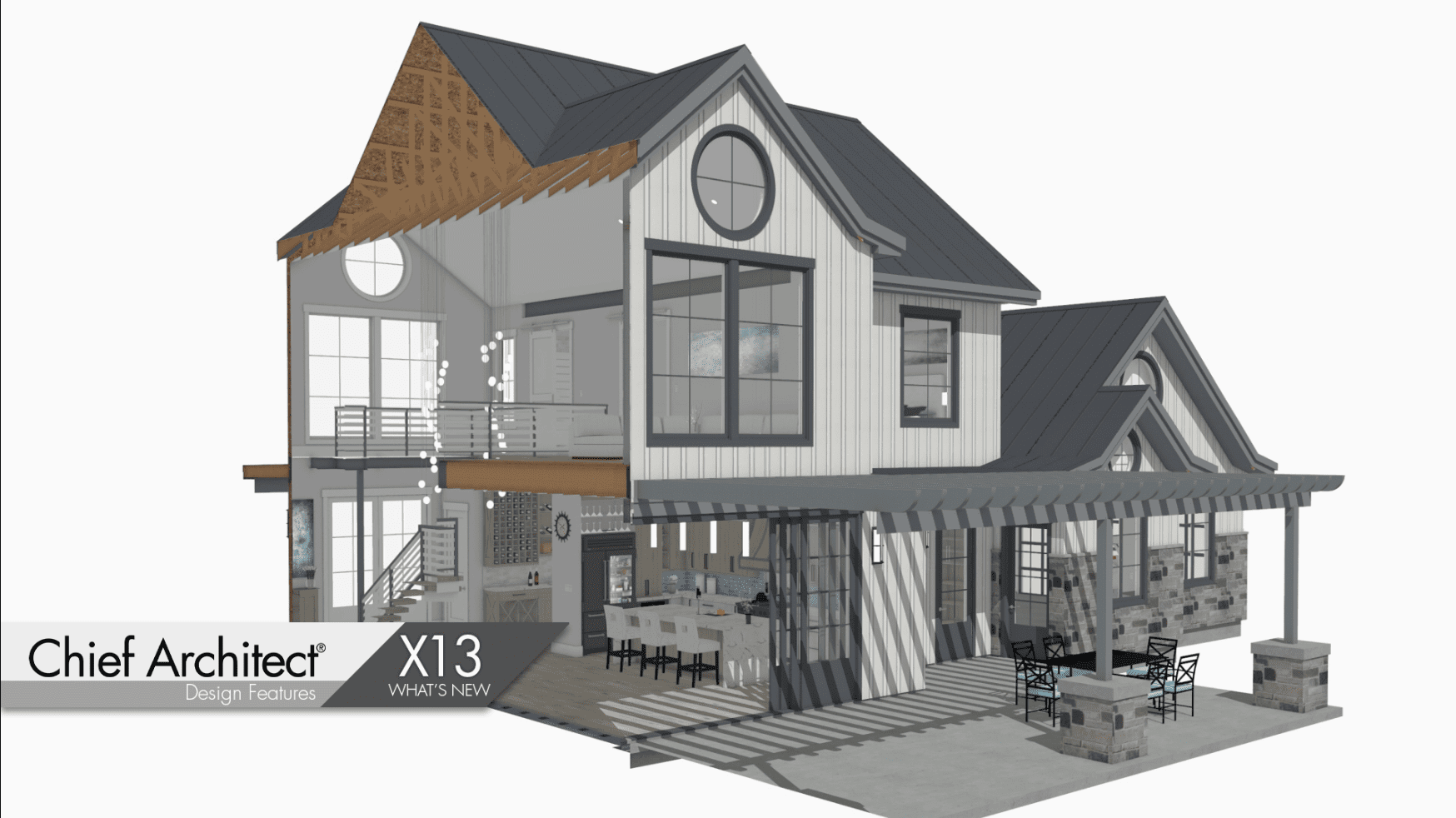 3d model of a house with porch and stairs designed using chief architect interiors x14 software