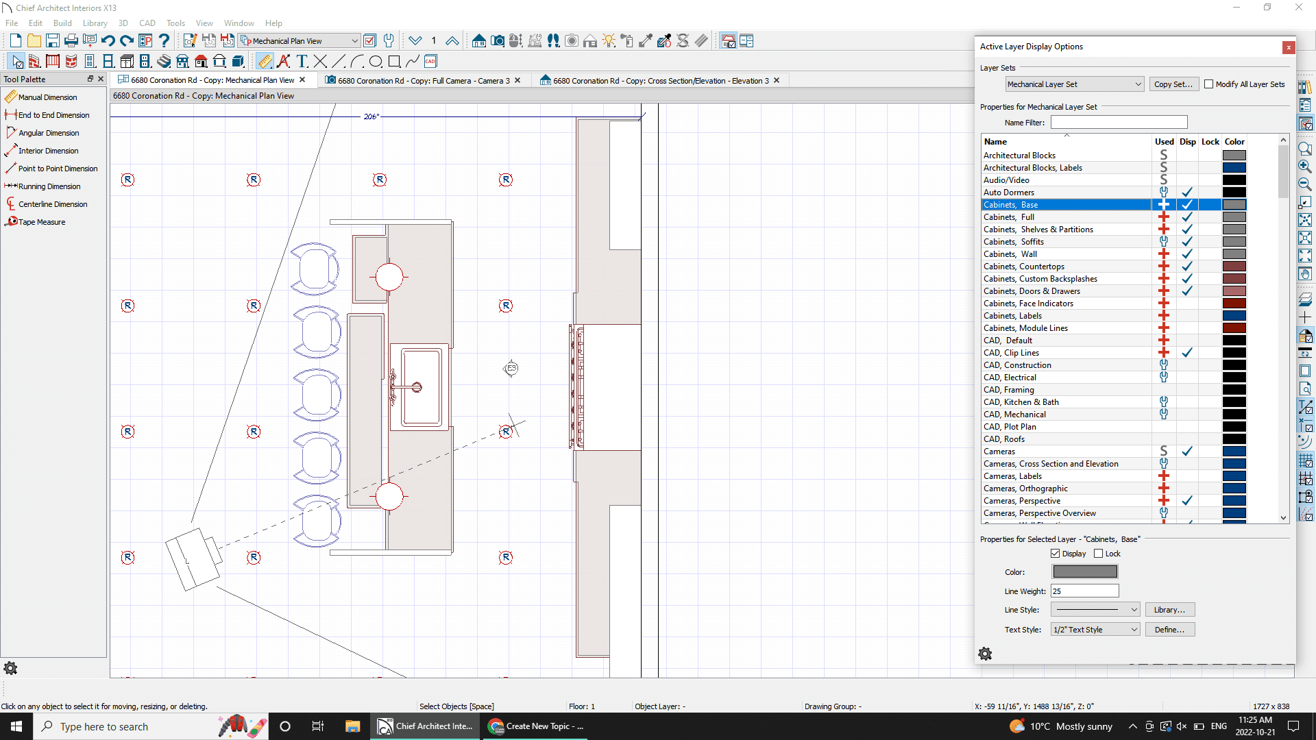 Computer screen displaying a drawing and drawing tool in chief architect interiors x14
