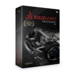 Solidworks premium 2025 software box. The cover showcases a 3d model of mechanical parts, including a wheel and chassis. Text highlights "trusted by 6 million engineers worldwide. " distributed by openengineer.